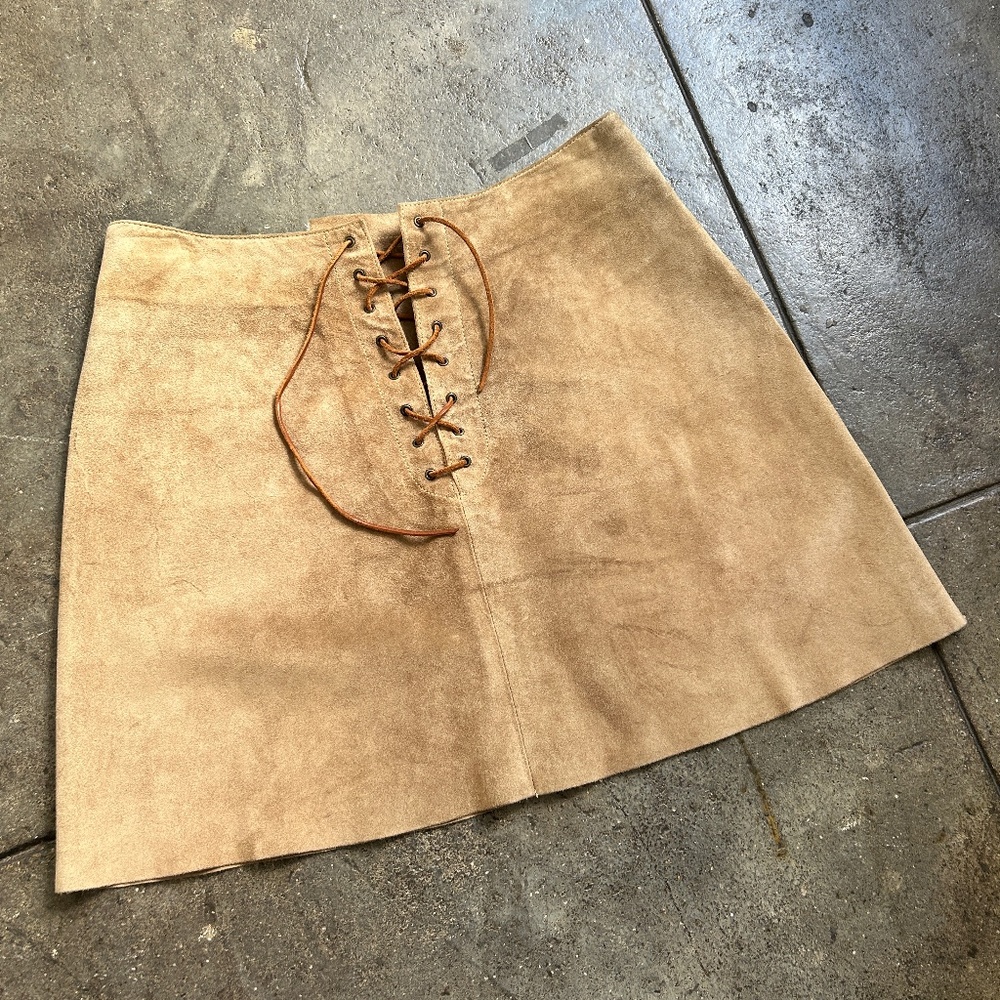 Miu Miu 1994 / 1995 Miu Min 100% Suede Leather Skirt w/ Suede String